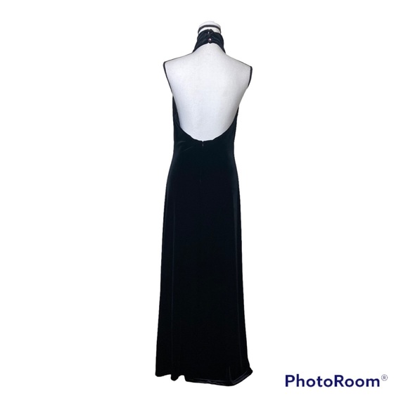 Jessica McClintock Size 10 Black Velvet Maxi Prom Dress Halter Sequins Cowl - Picture 2 of 12